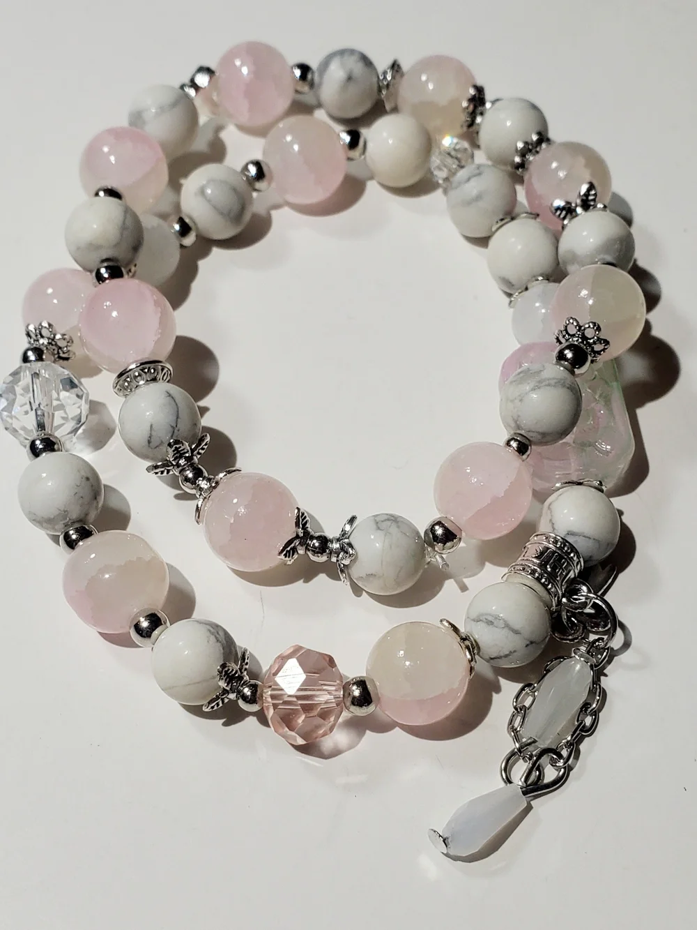 Elegant Pink & White Beaded Wrap Bracelet